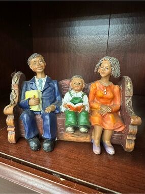 Vintage African American Family Church Pew Figurine Resin Sunday Service Decor